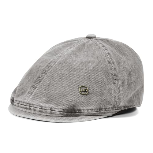 CLAPE Washed Denim Flat Cap for Men, Vintage Newsboy Scally Driver Hat, Adjustable Fit - color: Nb2610-washedgray