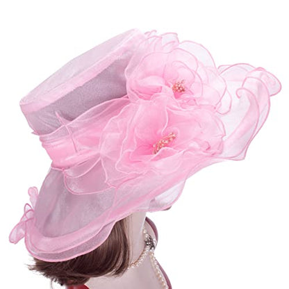 Lawliet Womens Dressy Wide Brim Church Wedding Occasion Sun Hat A613 - color: Pink