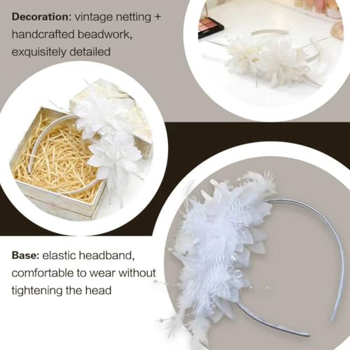 Fascinators for Women Ribbon Feather Tea Party Headwear - color: White