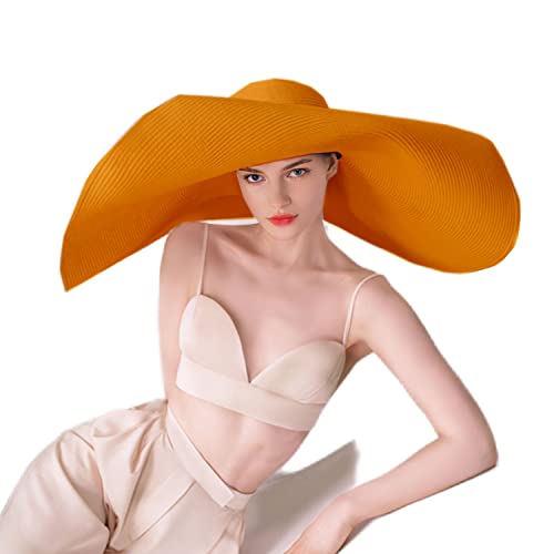 Oversized Beach Straw Hats for Women Floppy, Extra Large Sun Visor Hat Wide Brim Summer Roll Up Big Beach Hat Women Foldable - color: Diameter 70cm Orange