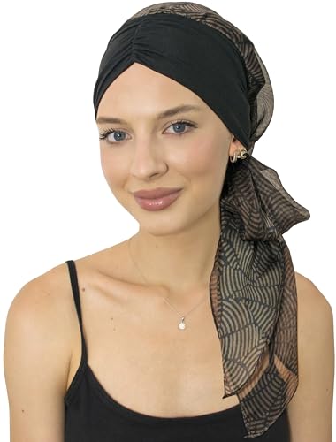 CAPLORD Chemo Headwrap for Women Turban Headwear for Cancer Patients Skull Cap Hair Loss Cover Lightweight Head Covering Hat - color: Black Earthen Flow