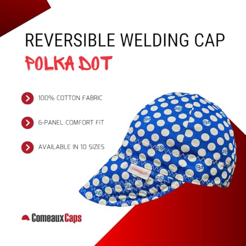 Comeaux Caps Blue Polka Dot Reversible Welding Cap | 100% Cotton, Durable Work Hat for Men & Women - size: 8