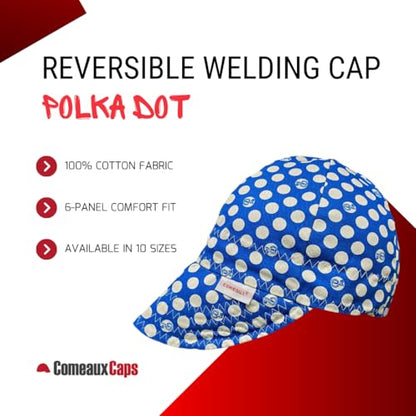 Comeaux Caps Blue Polka Dot Reversible Welding Cap | 100% Cotton, Durable Work Hat for Men & Women - size: 7 7/8