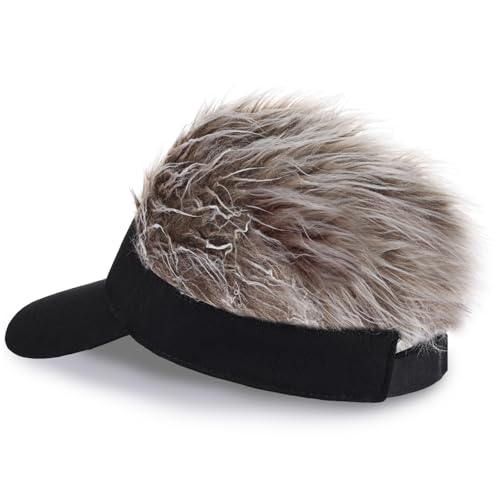 Adjustable Sun Visor Hat with Wig Spiked Hairs Fashion Baseball Golf Cap for Men & Women - color: 2pack Brown+grey