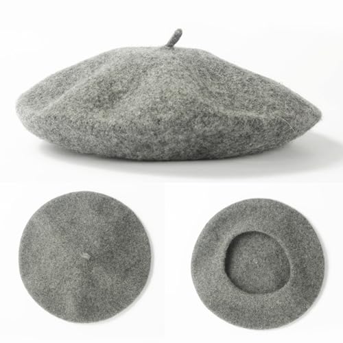 2 Pieces Beret Hat Women French Wool Beret Solid Color Beret Cap - color: Gray+beige