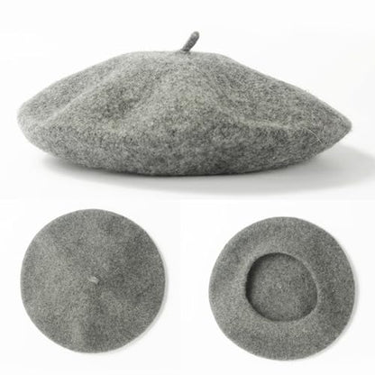 2 Pieces Beret Hat Women French Wool Beret Solid Color Beret Cap - color: Gray+beige