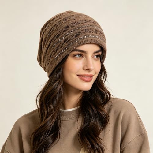 Crochet Slouchy Beanie Hat Turbans Headware for Women - color: Bea15 - Brown