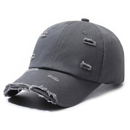 Unisex Distressed Baseball Cap Classic Plain Cotton Dad Hat Adjustable Golf Runing Hats - color: Grey