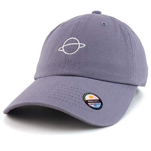 Trendy Apparel Shop Planet Embroidered Low Profile Soft Cotton Dad Hat Cap - color: Grey