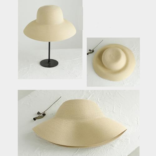 Women Floppy Sun Hat Wide Brim Straw Beach Cap UPF Straw Foldable Sun Hat for Summer - color: Beige