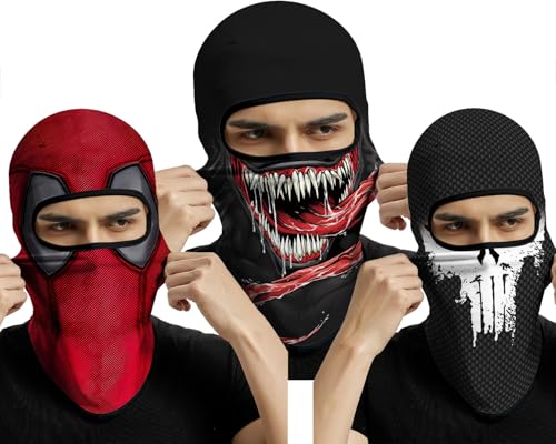 3D Balaclava Ski Mask Outdoor Headwear Mask Ghosts Skull Mask Men Women for Halloween Motorcycle Cycling Full Face Mask - color: Pattern 8 (3pcs)