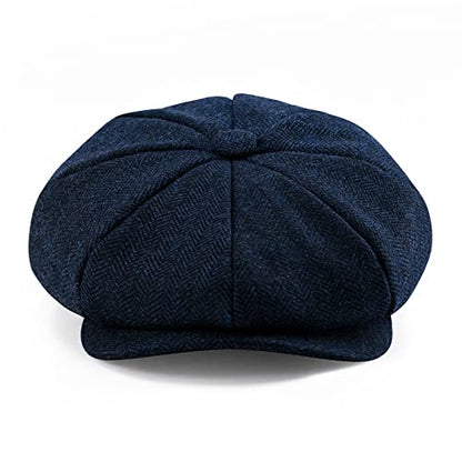 BOTVELA Men's 8 Panel Wool Blend Newsboy Flat Cap - color: Navy, size: 7 7/8