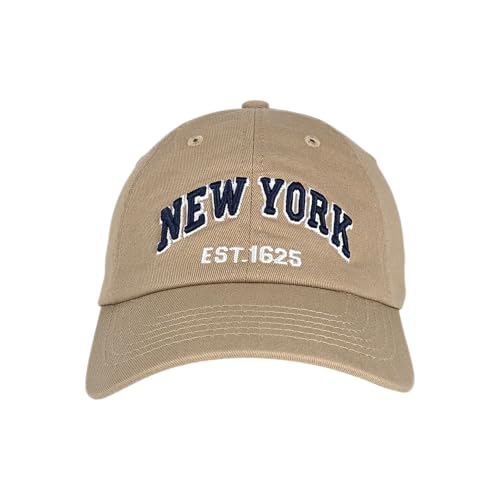 E BY ELIDAN NY Dad Hat, New York EST.1625 Cotton Baseball Cap Women & Men - color: Khaki Navy