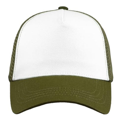 Falari 5-Panel Mesh Baseball Cap, Trucker Hat, Structured Plain Design, Cotton, Adjustable Size - color: 1pk Army Green