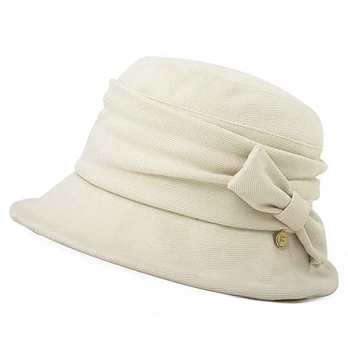 Comhats Womens 1920s Vintage Cloche Bucket Hat,Packable,Floppy,Winter,Party - color: White, size: Large