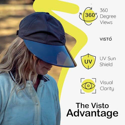 VISTO Transparent Wide Brim Sun Hat for Women - Obstruction Free Visibility, No Glare & Complete UV Sun Protection - color: Navy
