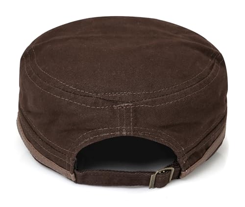 Initlove Military Hat Cadet Army Cap Flat Top Hats for Men Women - color: Coffee