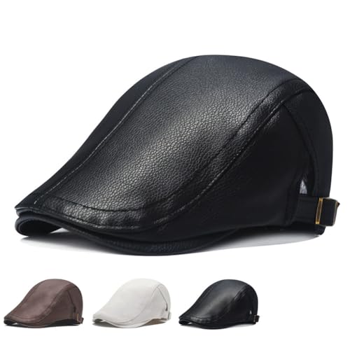 Quanhaigou Men Adjustable PU Leather Ivy Cap Newsboy Hat Women Beret Caps Classic Golf Cap Gatsby Driving Hat - color: Classic White