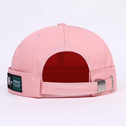 Men Hats Docker Cap Hats Beanie Sailor Cap Worker Hat Rolled Cuff Retro Brimless Hat with Adjustable - color: 7731-pink