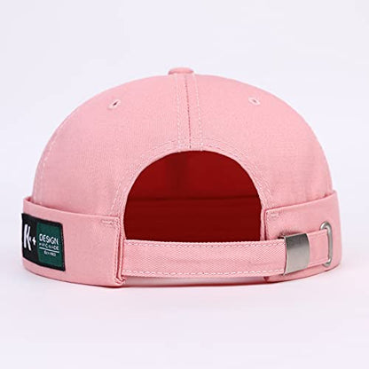 Men Hats Docker Cap Hats Beanie Sailor Cap Worker Hat Rolled Cuff Retro Brimless Hat with Adjustable - color: 7731-pink