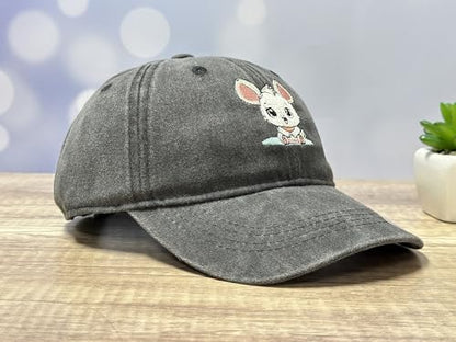 Adjustable Embroidery Animal Baseball Hat for Kid Toddler Child - color: Bunny (Washed Black)