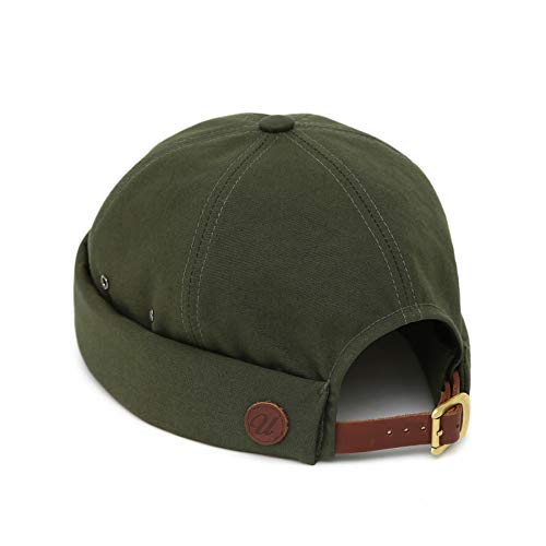 UNDERCONTROL Vintage Brimless Sailor Fisherman Leon Hat Miki Skull Docker Leather Strap Beanie Cap for Men & Women Korea - color: Olive