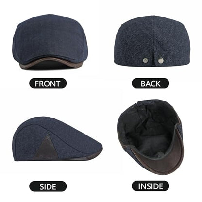 meioro Men's Cotton Newsboy Hat Adjustable Tweed Flat Cap for Men - color: Navy