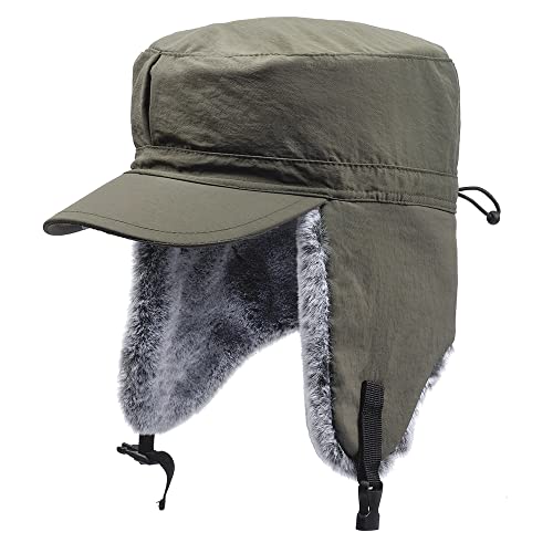 Winter Trapper Hunting Hat,Tweed Ear Flaps Cap,Berber Fleece Lined - color: Army Green 1