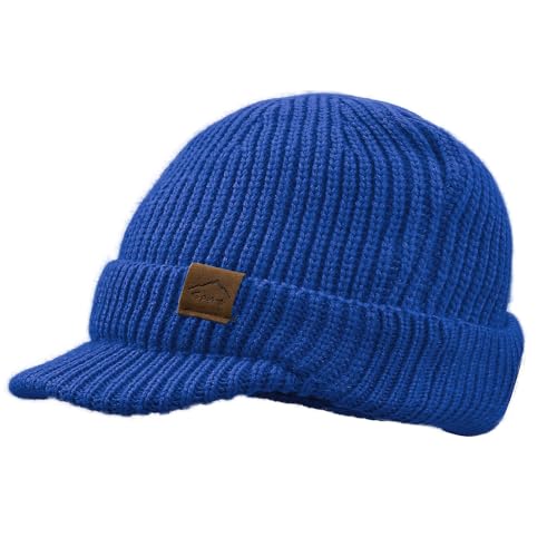 Clakllie Winter Visor Beanie Stretchy Cable Knitted Hats Stylish Skullcap Cold Weather Ski Snow Caps Cadet Newsboy Cap - color: Cdus-dnbc1-blue