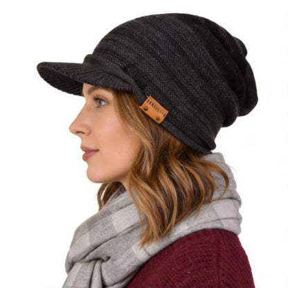 Ruphedy Mens Beanie with Brim Winter Hat Knitted Thick Fleece Visor Beanie - color: B319-grey