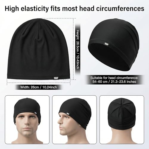 LONGLONG 2 Pack Summer Cooling Beanies Breathable Skull Caps Fits Big Heads - color: Black+black