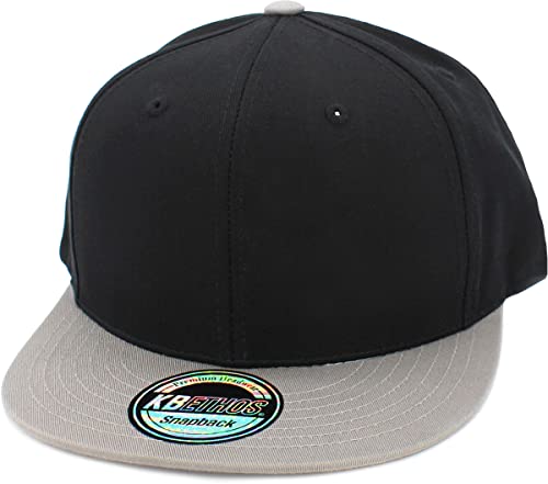 KBETHOS Classic Snapback Hat Blank Cap Underbrim Cotton Wool Blend Flat Visor Adjustable Unisex - color: Black Light Gray