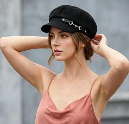 Beret Hat for Women Newsboy Hat Baker Boy Cap y2k Hat - color: Black