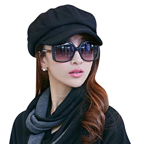 haozaikeji Women's Wool Blend Fashion Newsboy Hat Classic 8 Panel Cabbie Beret Winter Baker Boy Hat Pageboy Hat - color: Black