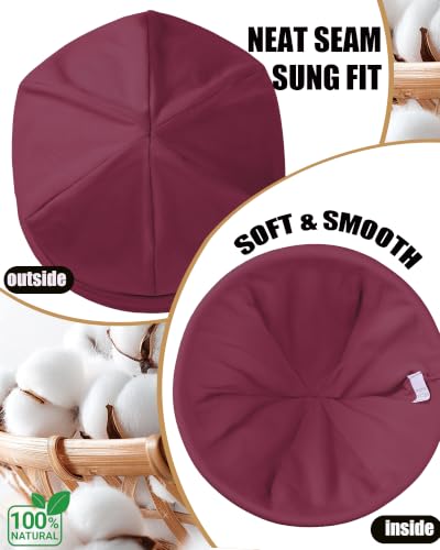 100% T-Shirt Cotton Slouchy Beanie Women Men,Lightweight Chemo Hat - color: Wine Red(2-layer)