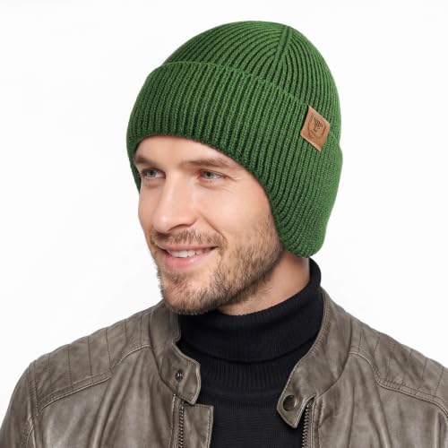 OZERO Winter Beanies Hats Men: Beanie with Ear Flaps - color: Army Green