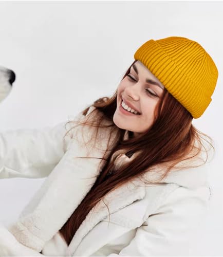 ROYBENS Short Wool Fisherman Beanie for Men Women Knit Fleece Lined Beanies - color: 2pcs-black+yellow