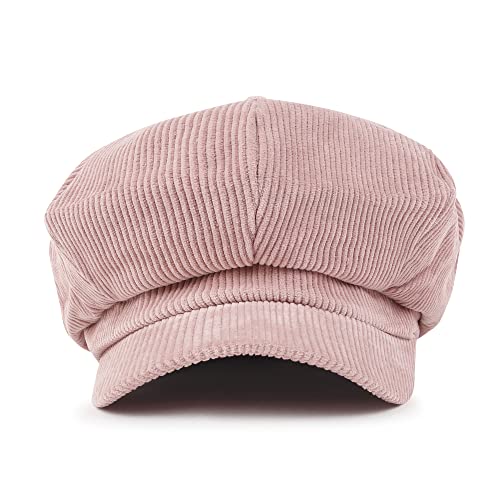 ililily Washed Cotton Newsboy Cabbie Cap Corduroy Duck Bill Flat Hunting Hat - color: Pink - New