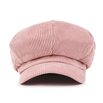 ililily Washed Cotton Newsboy Cabbie Cap Corduroy Duck Bill Flat Hunting Hat - color: Pink - New