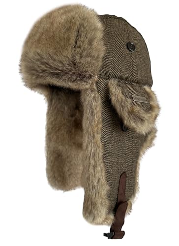 Winter Trapper Hat for Men Women Russian Faux Fur Winter Hat Ushanka Hat Men Aviator Hat - color: Brown-1, size: Large-X-Large
