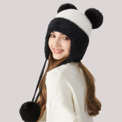 DOCILA Winter Beanie Hat for Women Warm Fleece Lined Pom Knit Earflap Hats Cute Outdoor Snow Ski Skull Cap - color: B-whiteblack