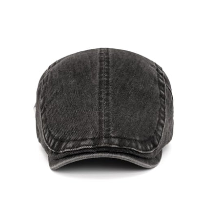 QHFHULV Newsboy Cap for Men Cotton Flat Gatsby Ivy Golf Cabbie Driving Hat - color: Classic Black