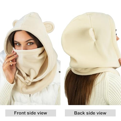 Fleece Balaclava Over Helmet - Warm Helmet Ninja Hood - Snowboard Hooded Hat Neck Gaiter Ski Mask - color: Sand-earsup, size: One Size