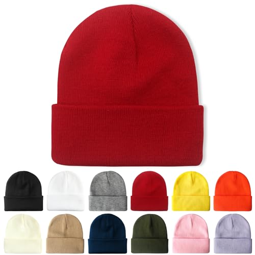 PFFY Beanie for Men Women Unisex Knit Cuffed Winter Beanies Hats Skull Cap - color: Red