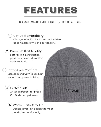 Cat Mom Cat Dad Beanie Collection – Jacquard Pom Pom Hats & Double-Layer Embroidered Beanies for Pet Lovers - color: Cat Dad Embroidery Gray Hat