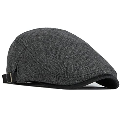 Newsboy Hat for Men Flat Cap Adjustable Tweed Ivy Gatsby Cabbie Hat - color: Black