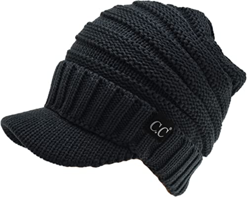 C.C Trendy Warm Oversized Chunky Soft Oversized Ribbed Slouchy Knit Hat with Visor Brim - color: 1 - Teal Grey