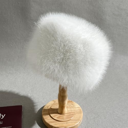 Women's Winter Faux Fur Cossack Russian Style Hat, Soft Stretch Warm Cap - color: White