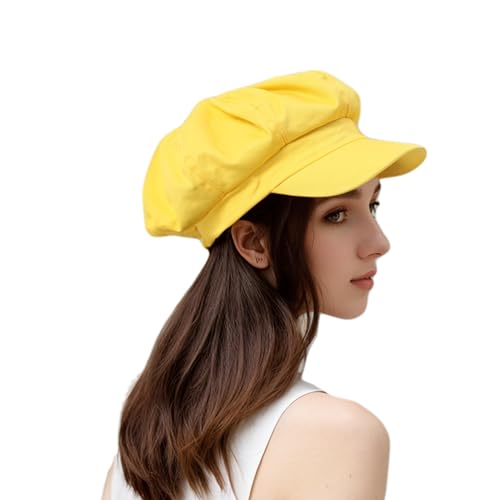 Newsboy Hats for Women -100% Cotton Womens Newsboy Cap Vintage Cabbie Hat - Pageboy Hats for Women Girls Ladies Gift - color: Yellow