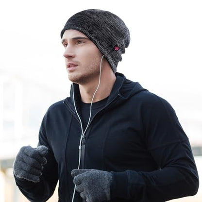 Lvaiz Winter Beanie for Men Women Warm Fleece Lined Reversible Skull Cap - color: Mixed Grey+black